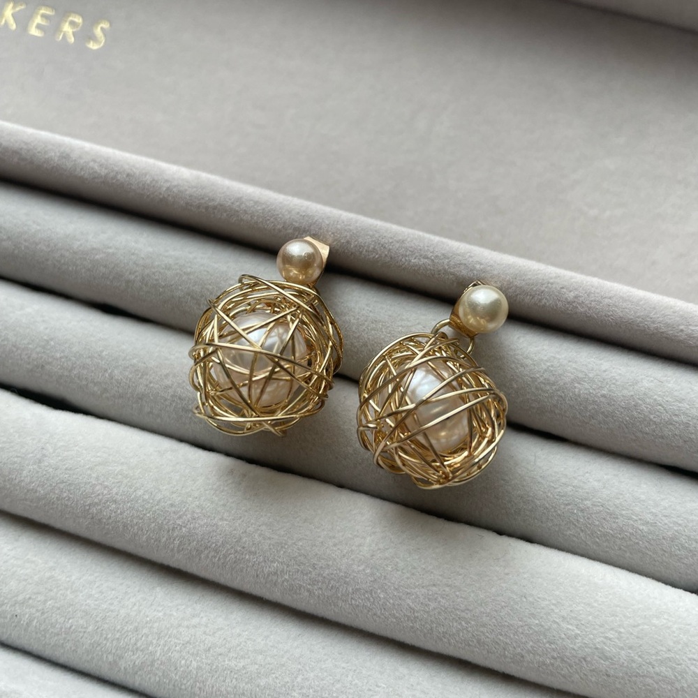 Elegant Gold Wire Wrapped Pearl Earrings
